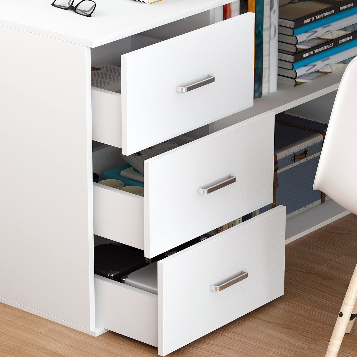 WIAWG 55" White L Shaped Desk with Storage Shelf Corner Office Writing Desk Study Workstation Table