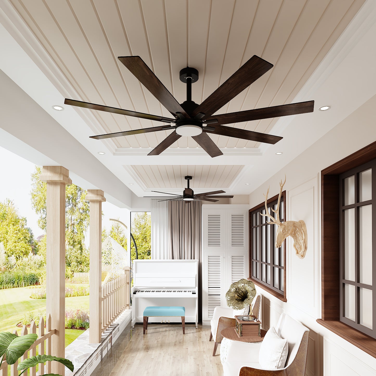 WIAWG 72" Large Ceiling Fan with Integrated LED and 8 Blades: Modern Design for Indoor/Outdoor Use, Black Finish