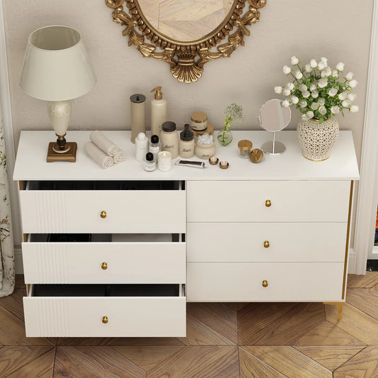 WIAWG 6 Drawe Dresser, White Storage Dresser Chest, 63" W