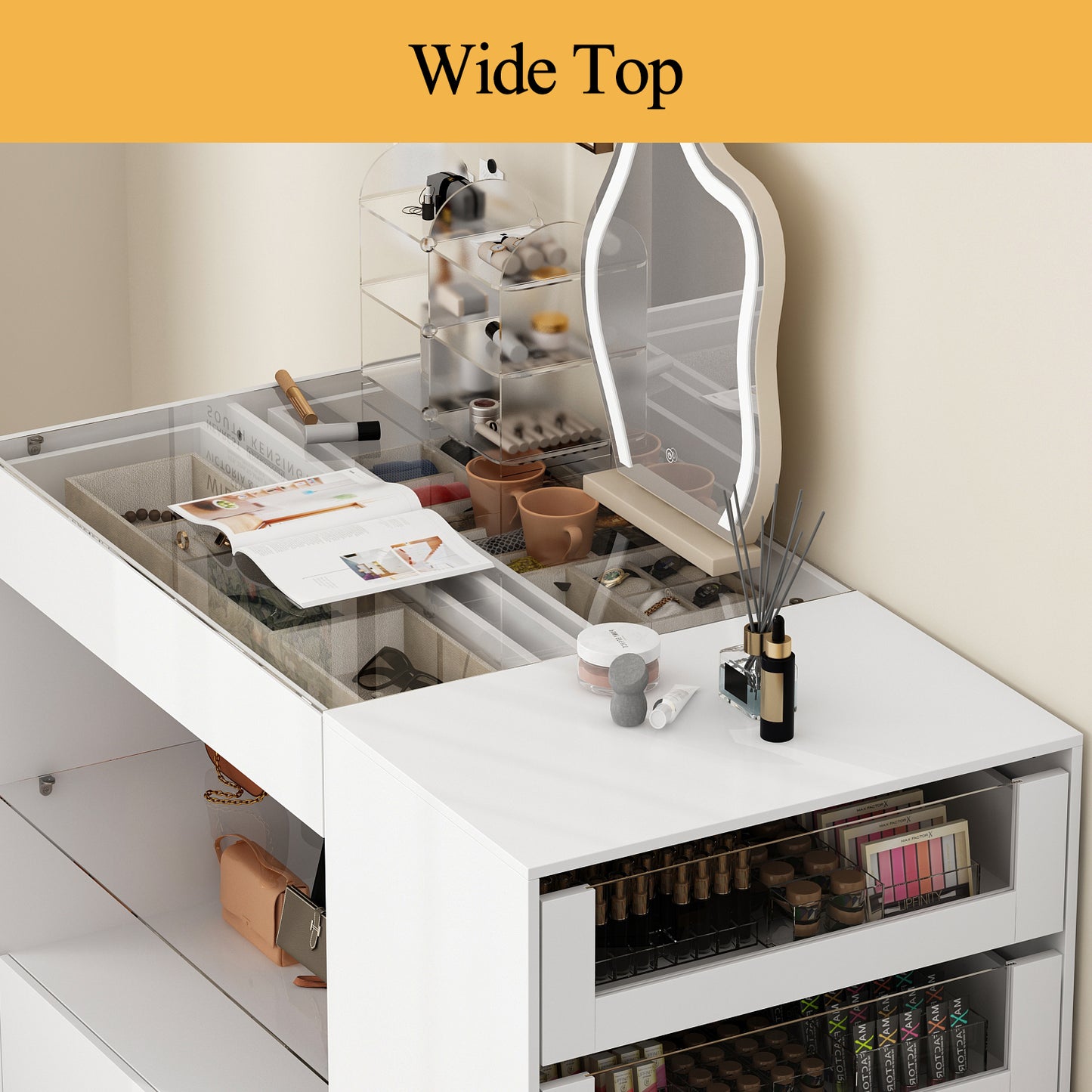 Wiawg Glass Display Cabinet Closet Island,Storage Cabinet for Retail, Collectibles Showcase with 8 Drawers, Walk in Display Island for Retail Shop, Cloakroom, White