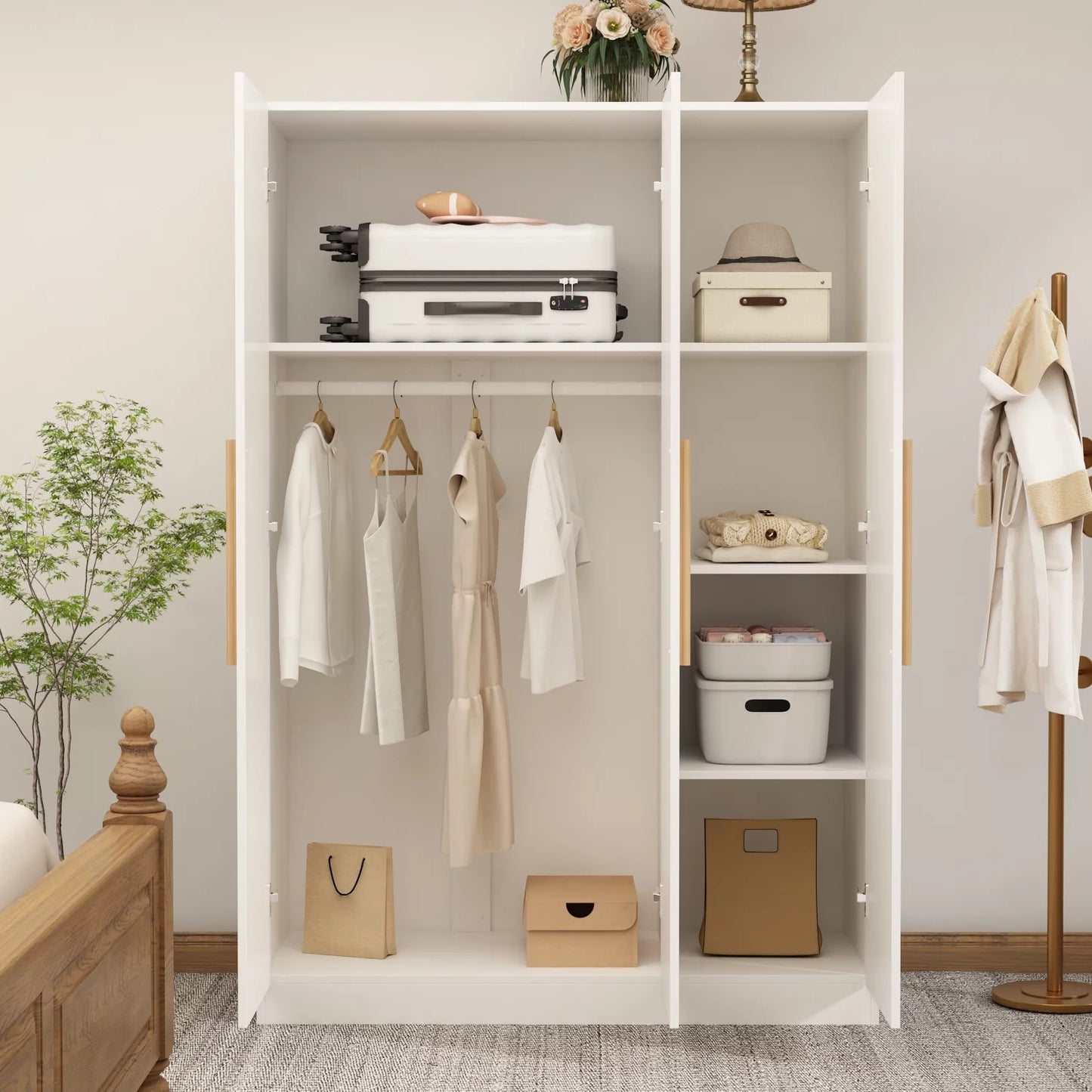 WIAWG Wardrobe Armoire, 3 Door Large Modern Closet Storage Cabinet for Bedroom w/Metal Handle, White
