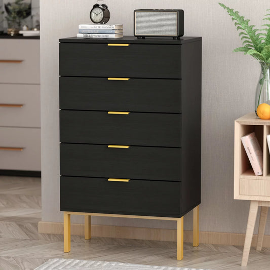 Wooden Chest of Dresser 5 Drawers Storage for Closet for Apartment Nursery, Black