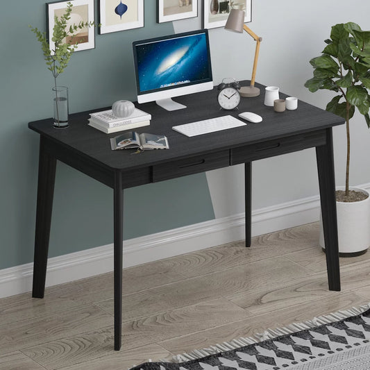WIAWG Wood PC Laptop Computer Workstations Writing Desk - Home Office Workbench Desk with 2 Drawer, Laptop Computer Work Study Table, Black 47.2in