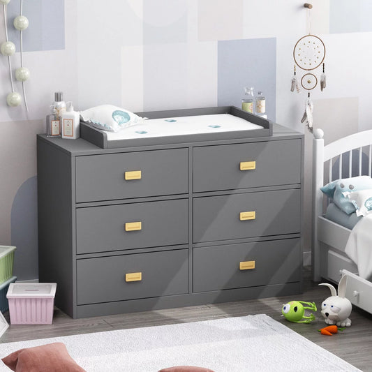 WIAWG 6 Drawer Baby Changing Table Dresser Storage Organizer Drawer Chest Gray