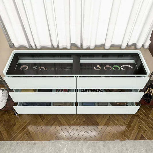 WIAWG 6 Drawer Dresser for Bedroom, Chest of Drawers with 2 Classified and 4 Wide Storage Drawers for Bedroom, Light Gray