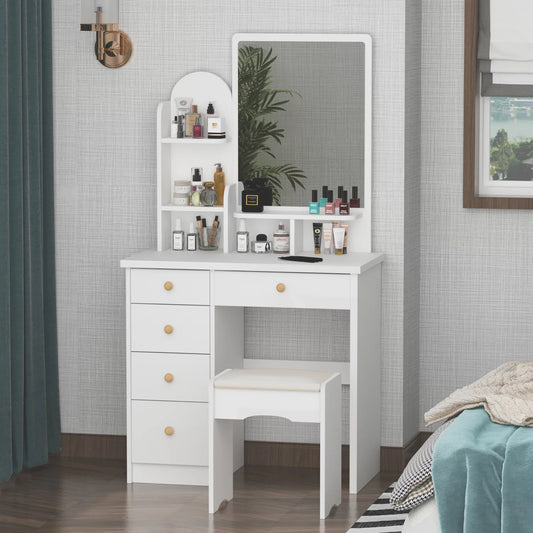 Vanity Table Set with Mirror Modern Dressing Table with Drawers Makeup Jewelry Organizer Desk White