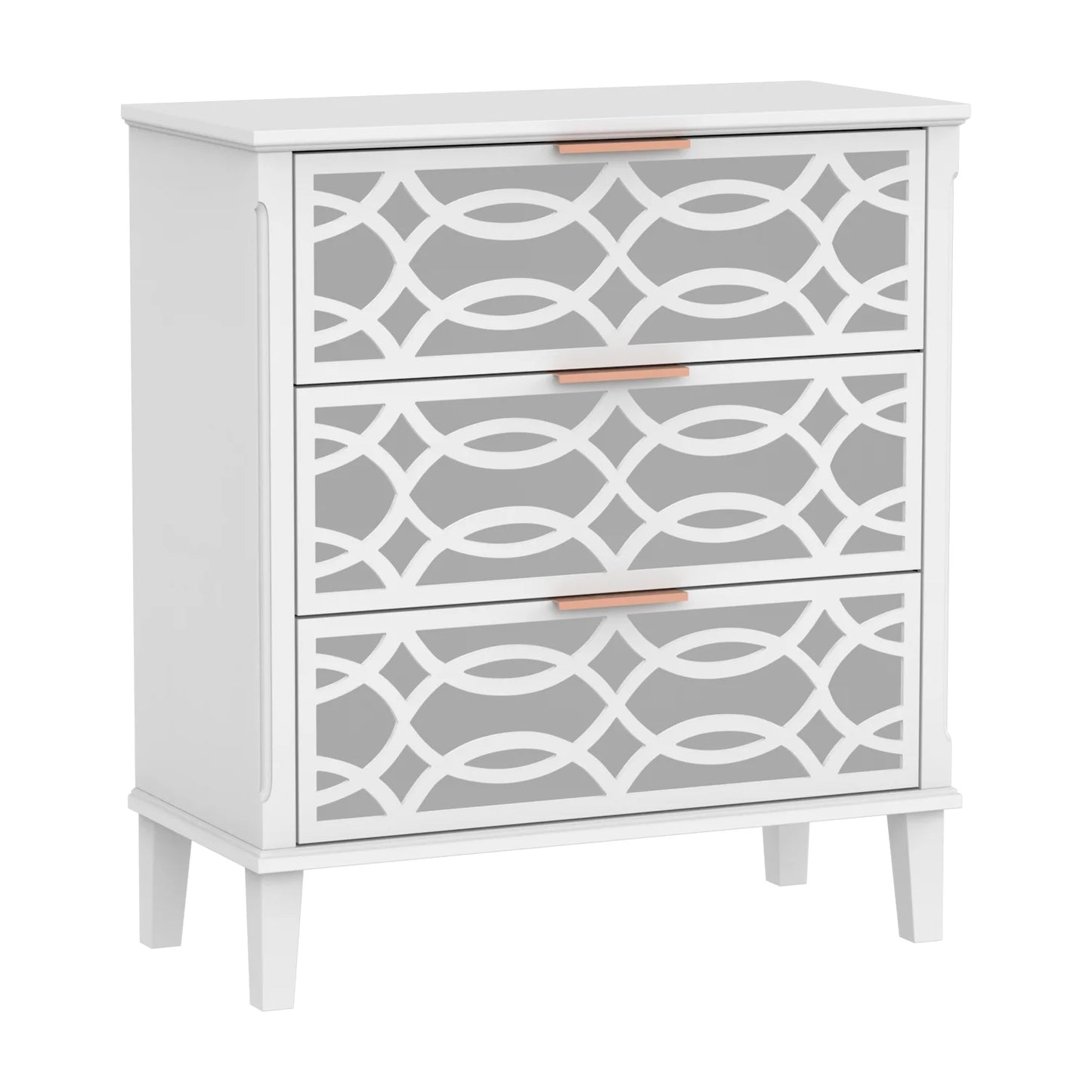 Mirrored Nightstand with 3 Draers for Bedroom, Decorative End Table Accent Storage Cabinet for Living Room, White