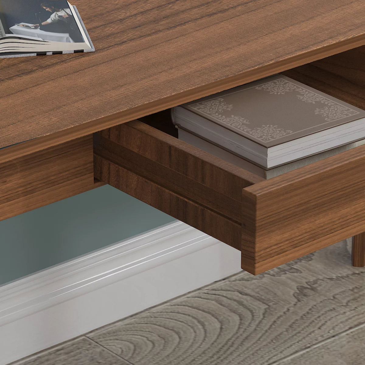 WIAWG Office Writing Computer Laptop Desk with 2 Drawers Wood Brown 39.4"