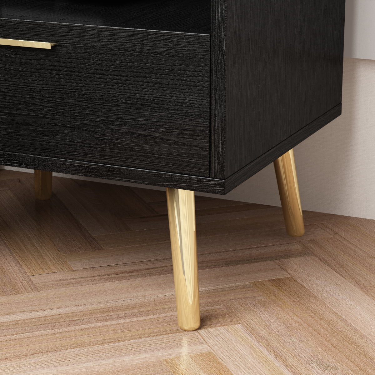 Nightstand with 1 Drawer & 1 Open Shelf, Bedside Table for Bedroom Living Room, Black