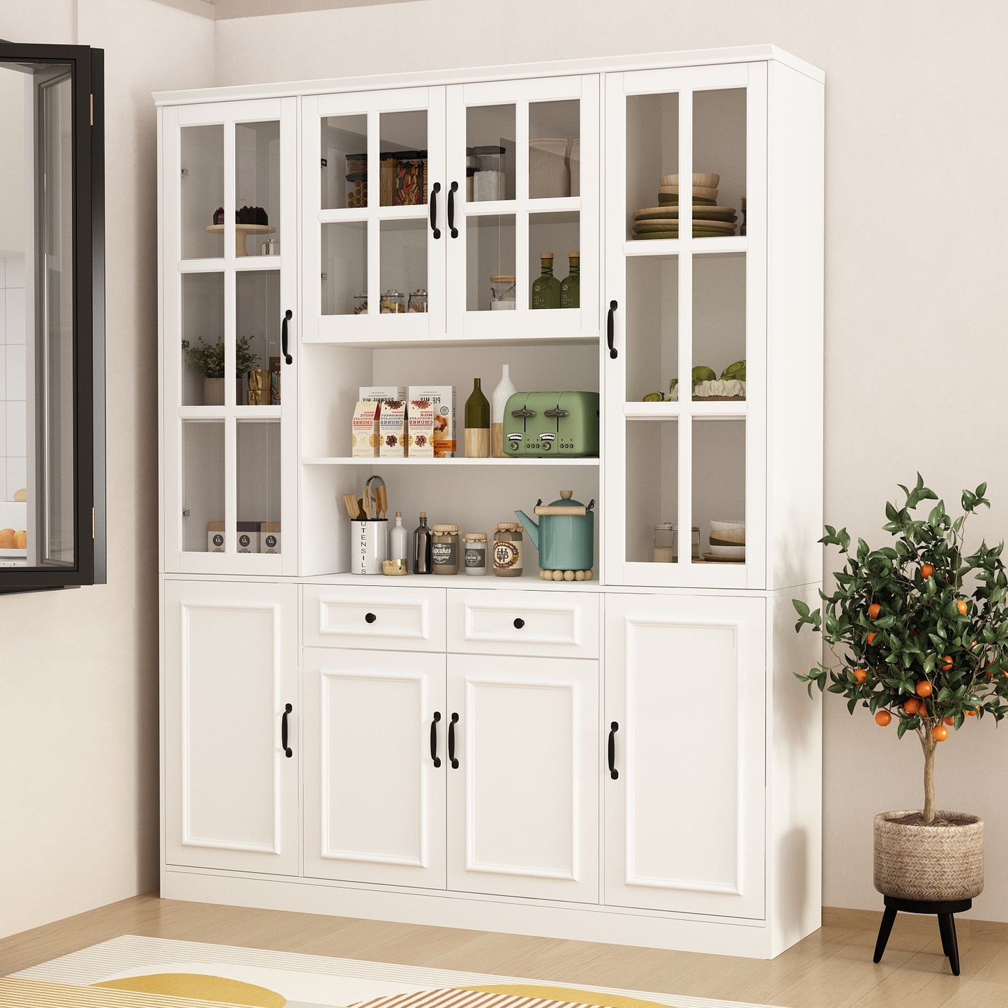WIAWG Modern Versatile Storage Cabinet Set, China Cabinet Bookcase Display Storage Organizer for Home Office