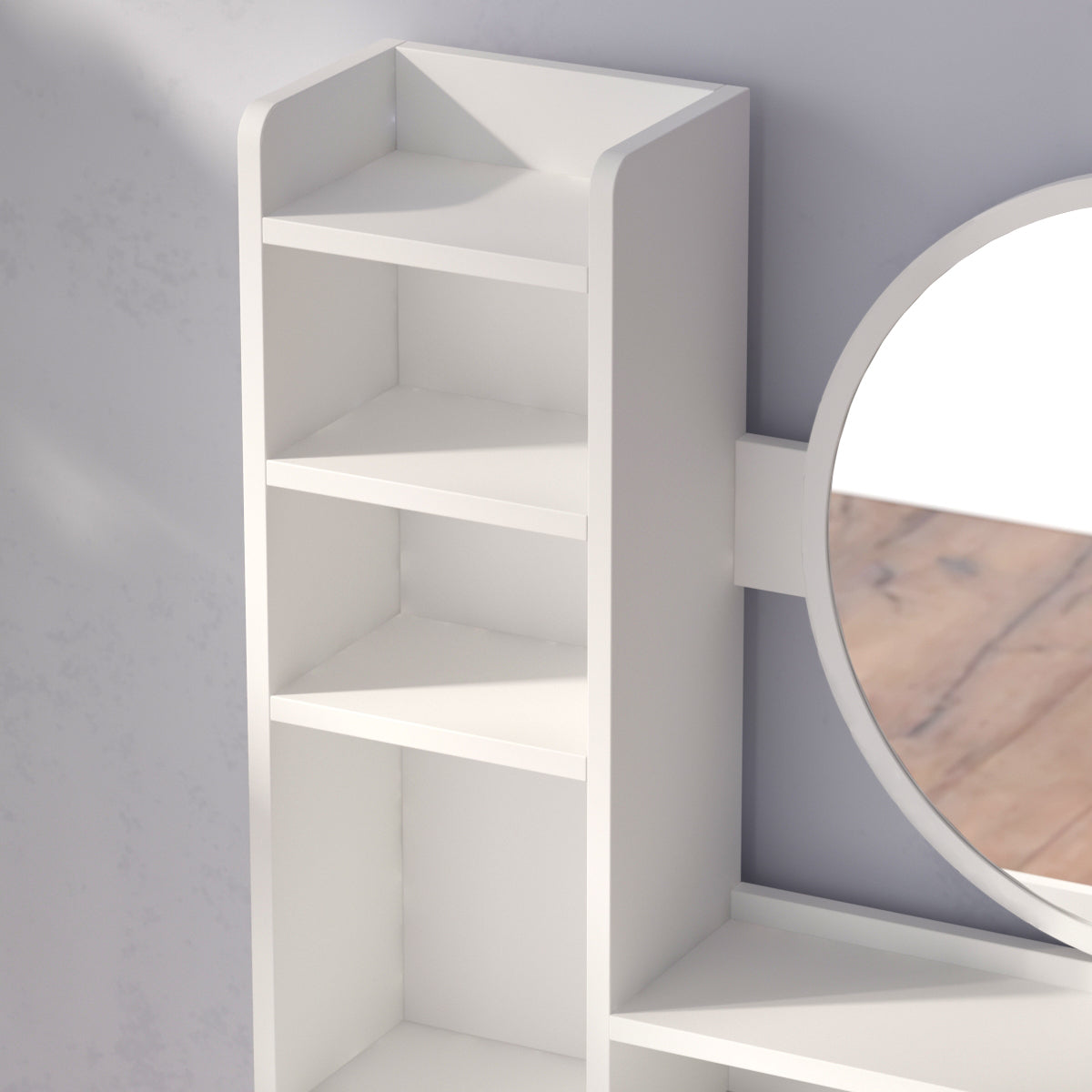 Multifunctional Computer Armoire Hutches, Vanity Set Makeup Dressing Table with Mirror and 5 Drawers for Bedroom, White