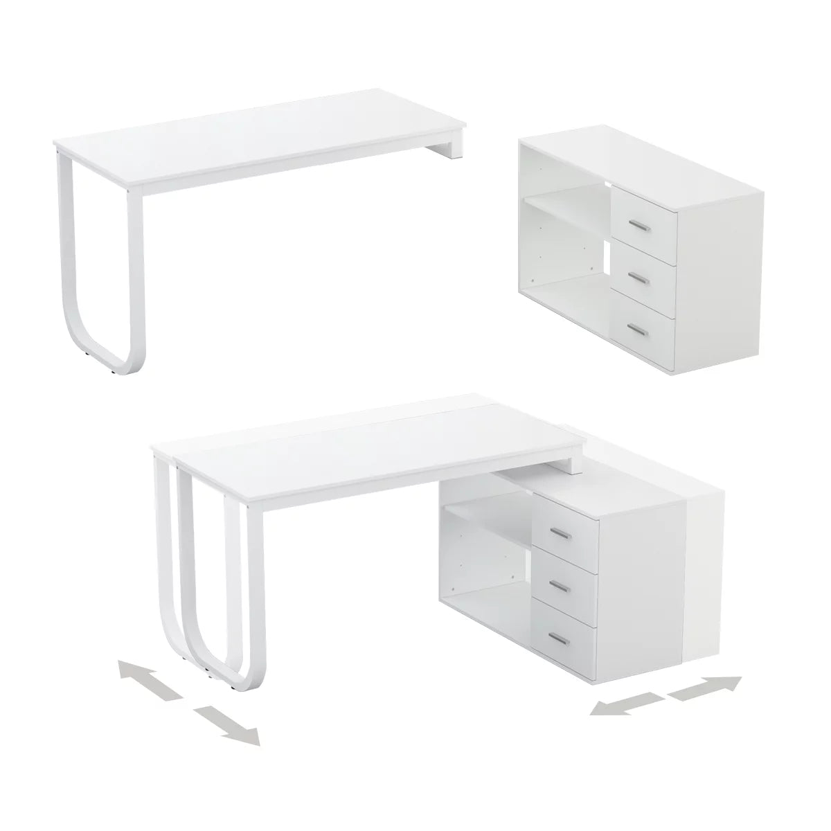 Modern Computer Desk with 3 Drawers Office Writing Desk with Hutch White