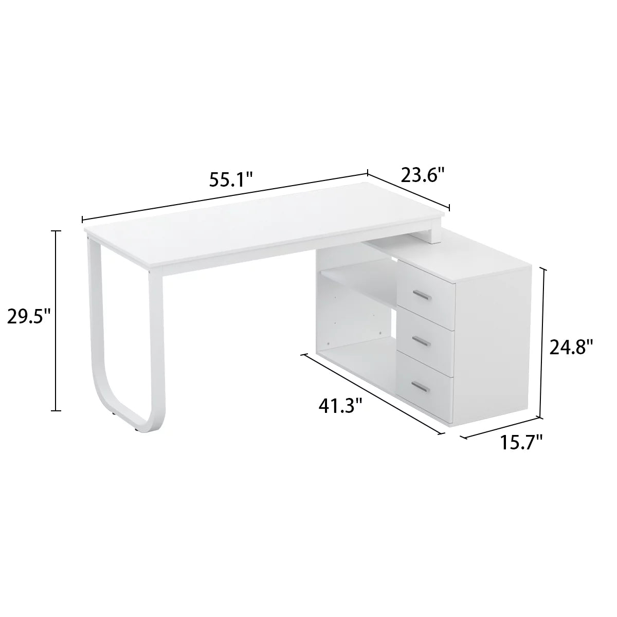 Modern Computer Desk with 3 Drawers Office Writing Desk with Hutch White