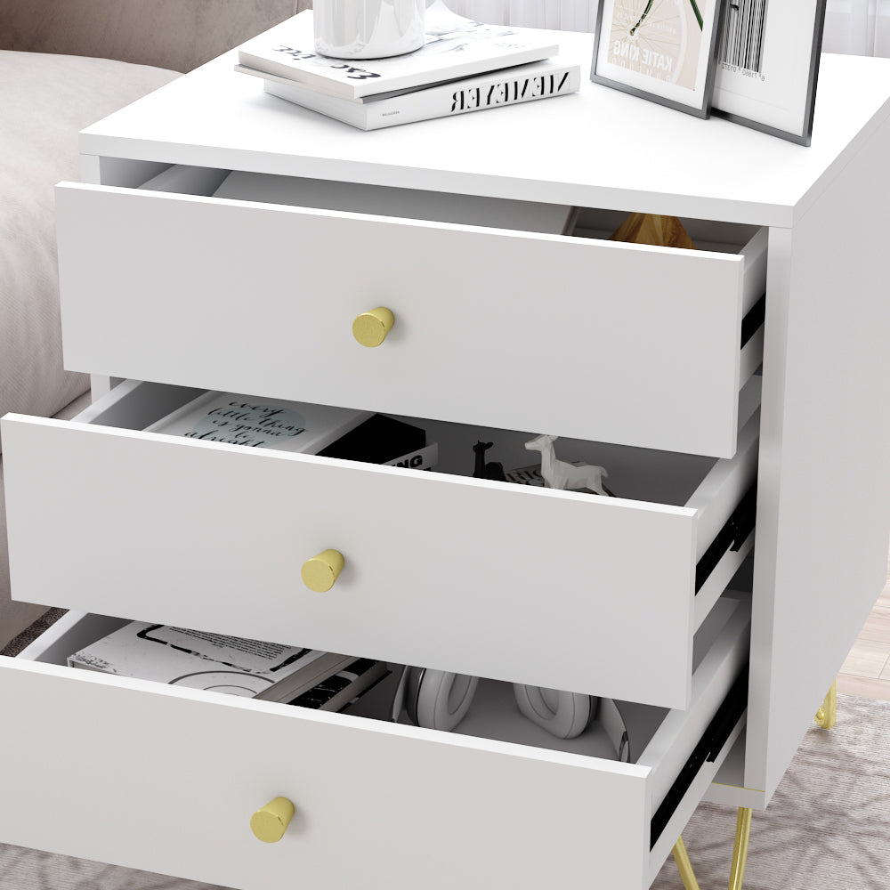 WIAWG Mid-Century Modern White Nightstand with 3 Drawer for Bedroom Living Room Wooden End Table