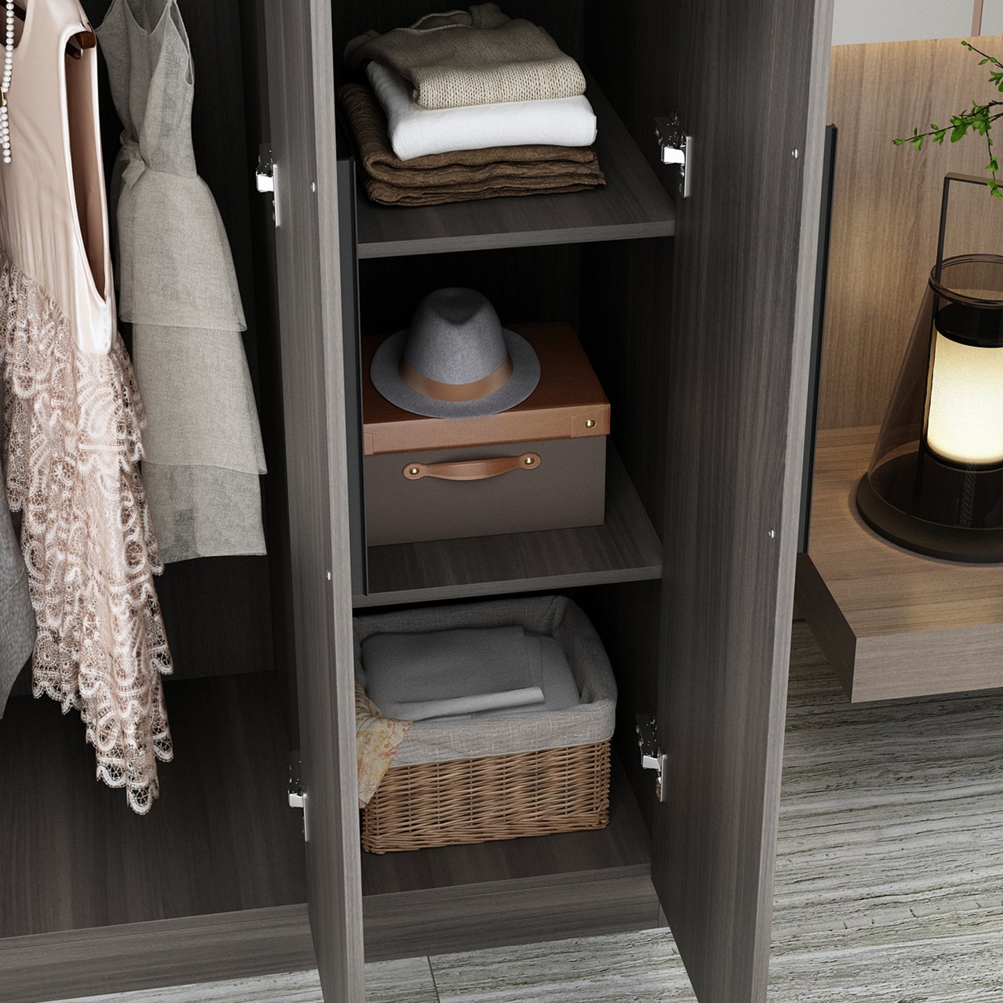 WIAWG 3-Door Large Wardrobe Armoire Closet with 3 Doors,Wardrobe Cabinet for Hanging Clothes for Bedroom,Brow