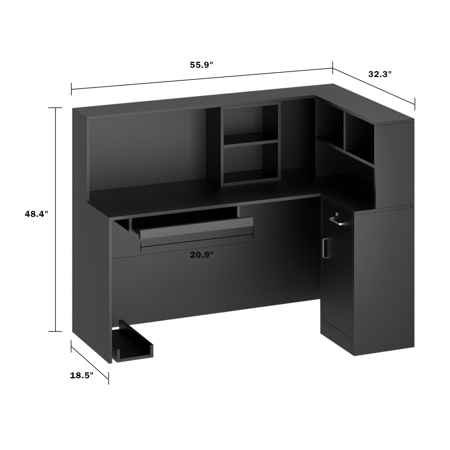 WIAWG 55.9" Reception Desk for Office/Salon Wooden L Shaped Reception Station with Drawer Black