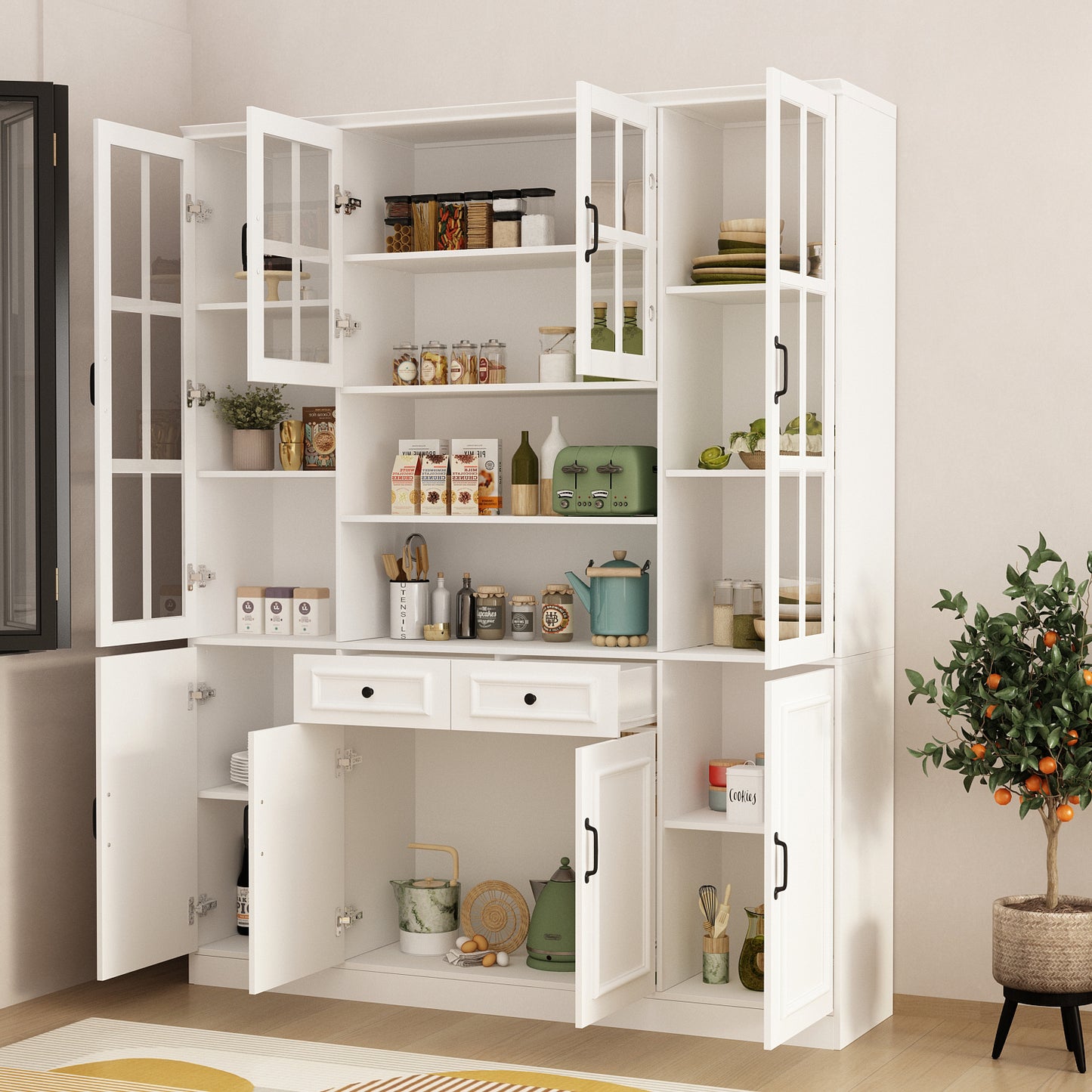 WIAWG Modern Versatile Storage Cabinet Set, China Cabinet Bookcase Display Storage Organizer for Home Office