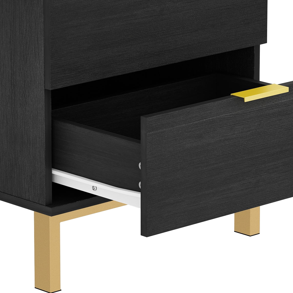 WIAWG Modern Nightstand with Drawer, End Table for Bedroom with Metal Frame, Black, Set of 2