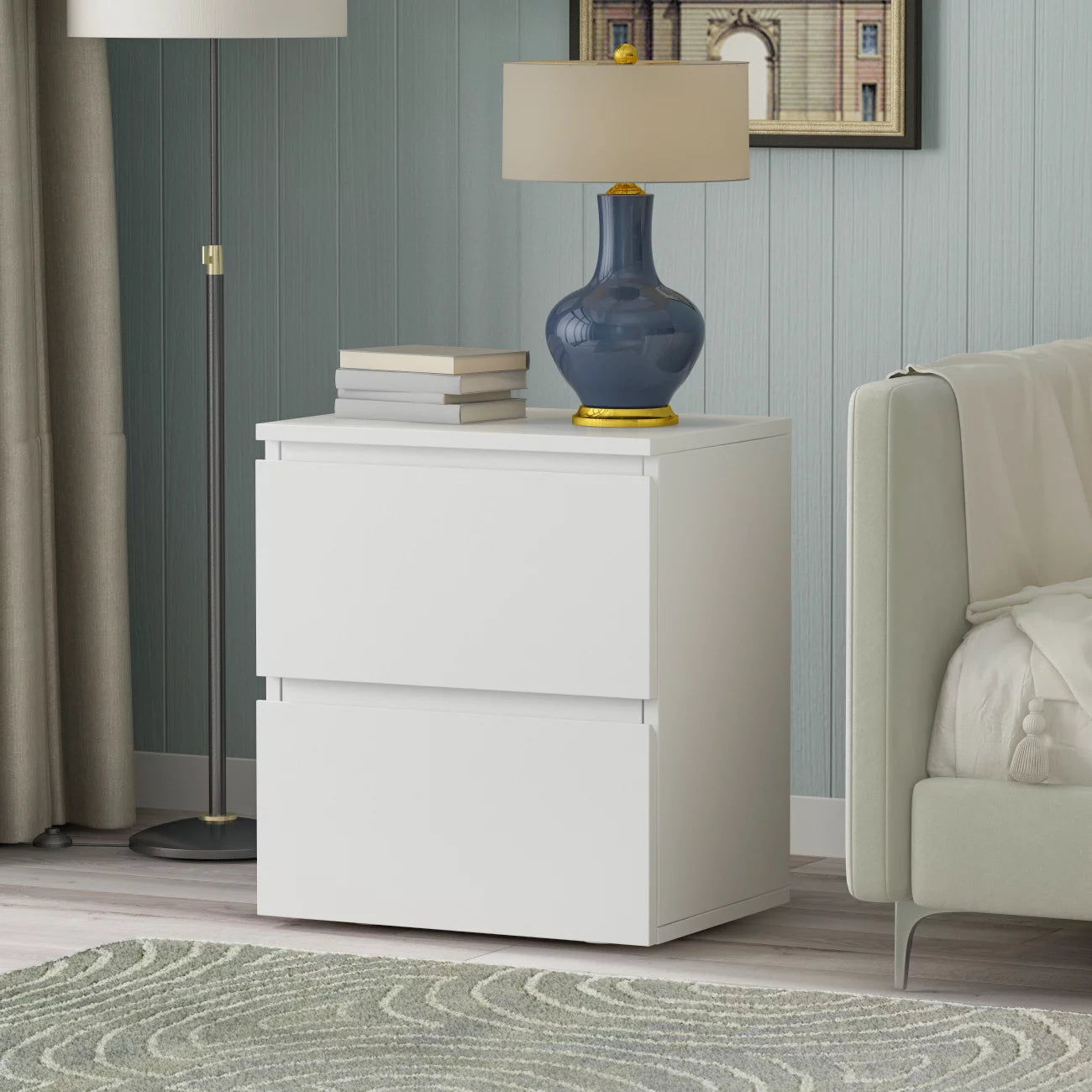 WIAWG Modern Nightstand End Table with 2 Drawers Side Table for Bedroom Living Room White
