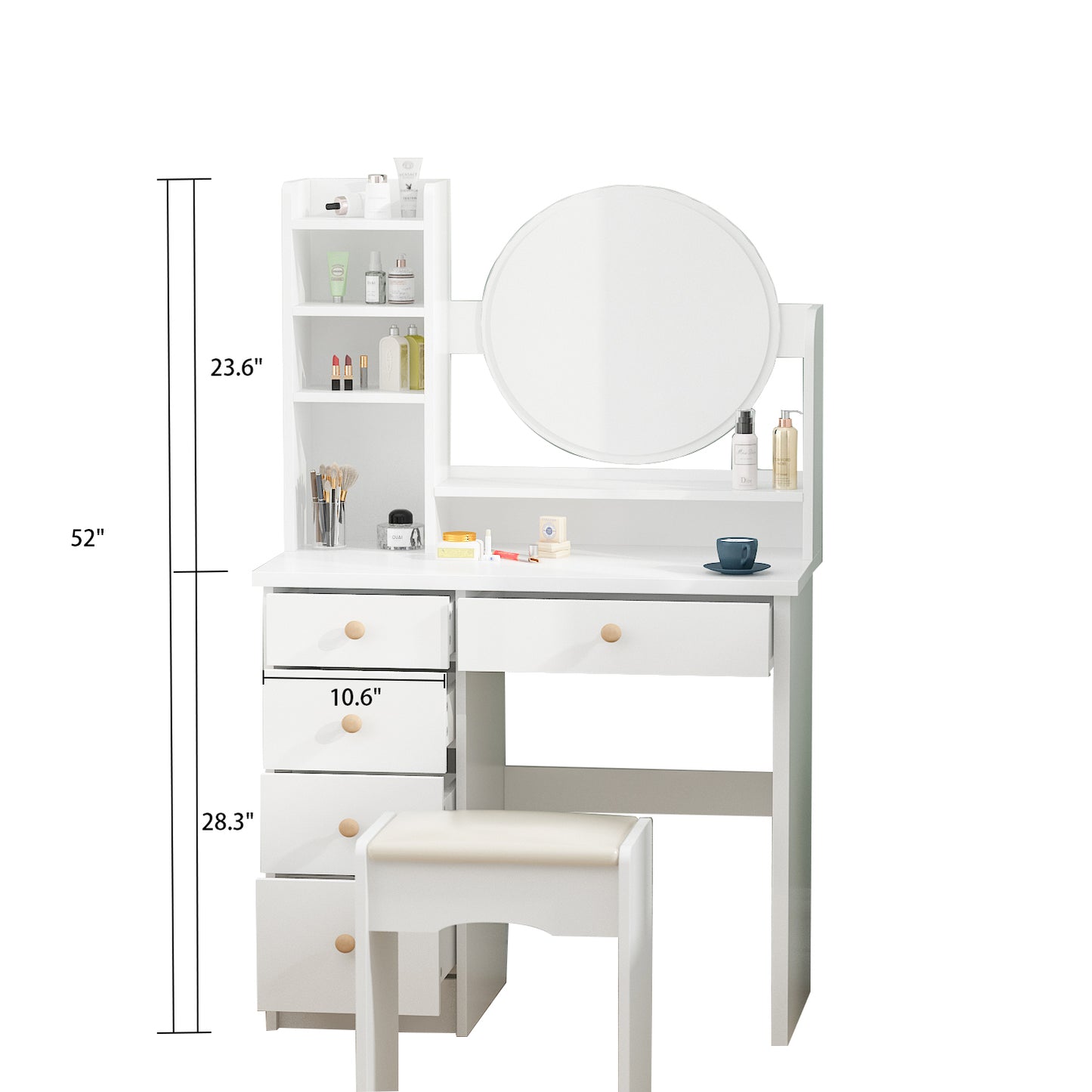 Vanity Set with Mirror Modern Storage Makeup Dressing Table with 5 Drawers White