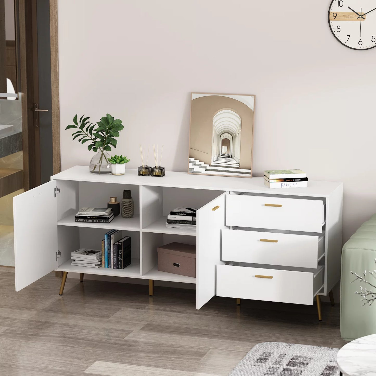 WIAWG TV Console Table with Cabinet Modern TV Stand with Drawers 66.9"