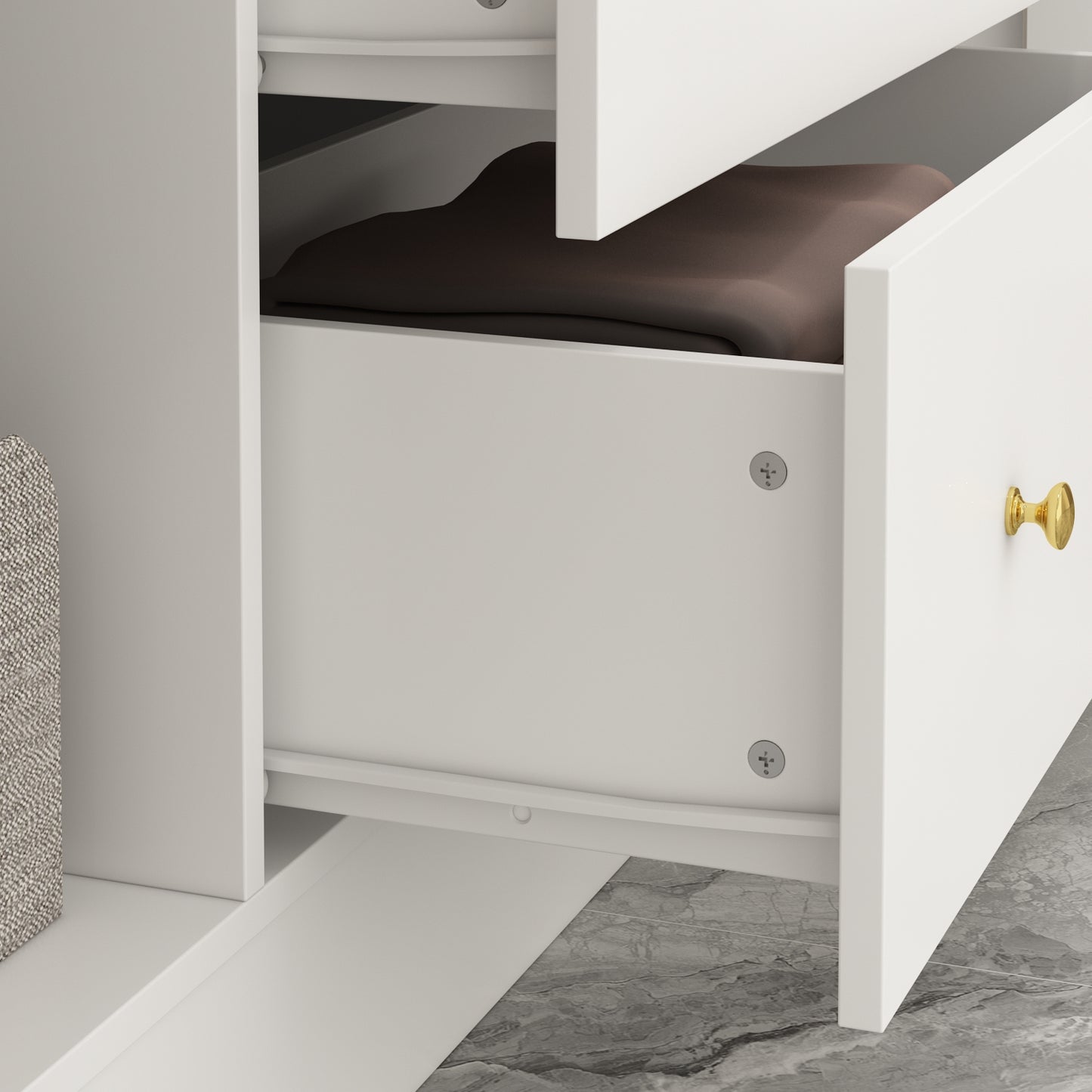 WIAWG Modern Mirrored Armoire Closet for Bedroom, 4 Door Wardrobe with Hanging Rods, Drawers and Shelves, White