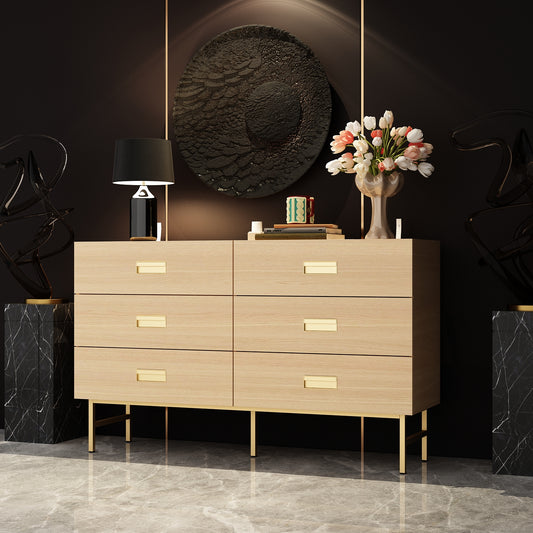 WIAWG 6 Drawer Double Dresser ,Sturdy Modern Dresser with Drawers for Closet,Living Room,Entryway,Natural