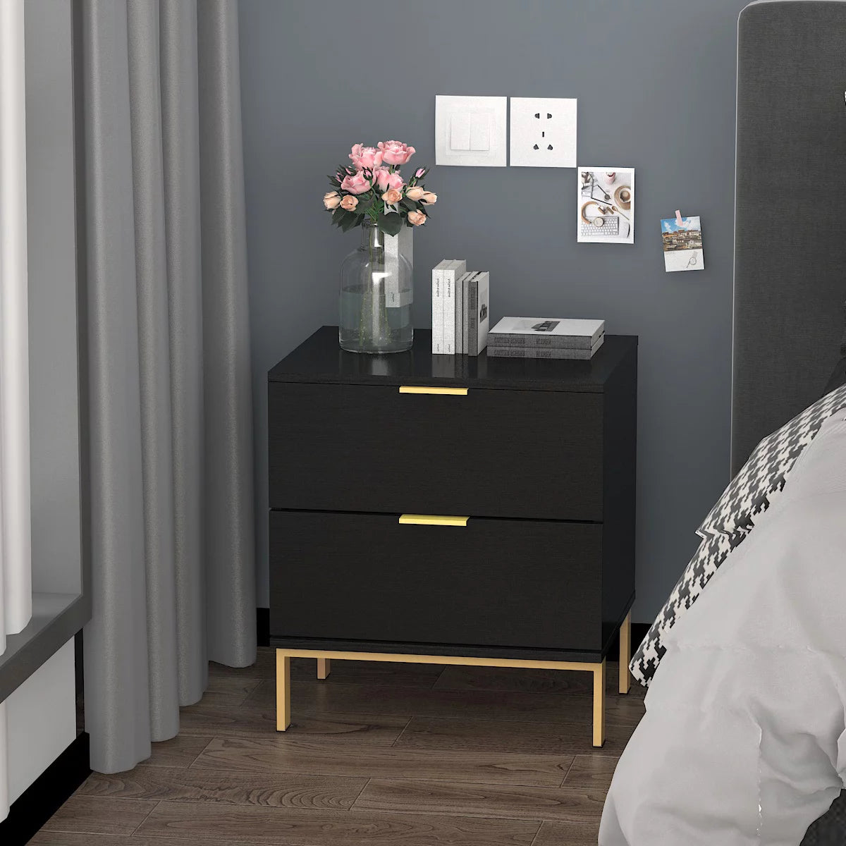WIAWG Modern Nightstand with Drawer End Table for Bedroom with Metal Frame Black
