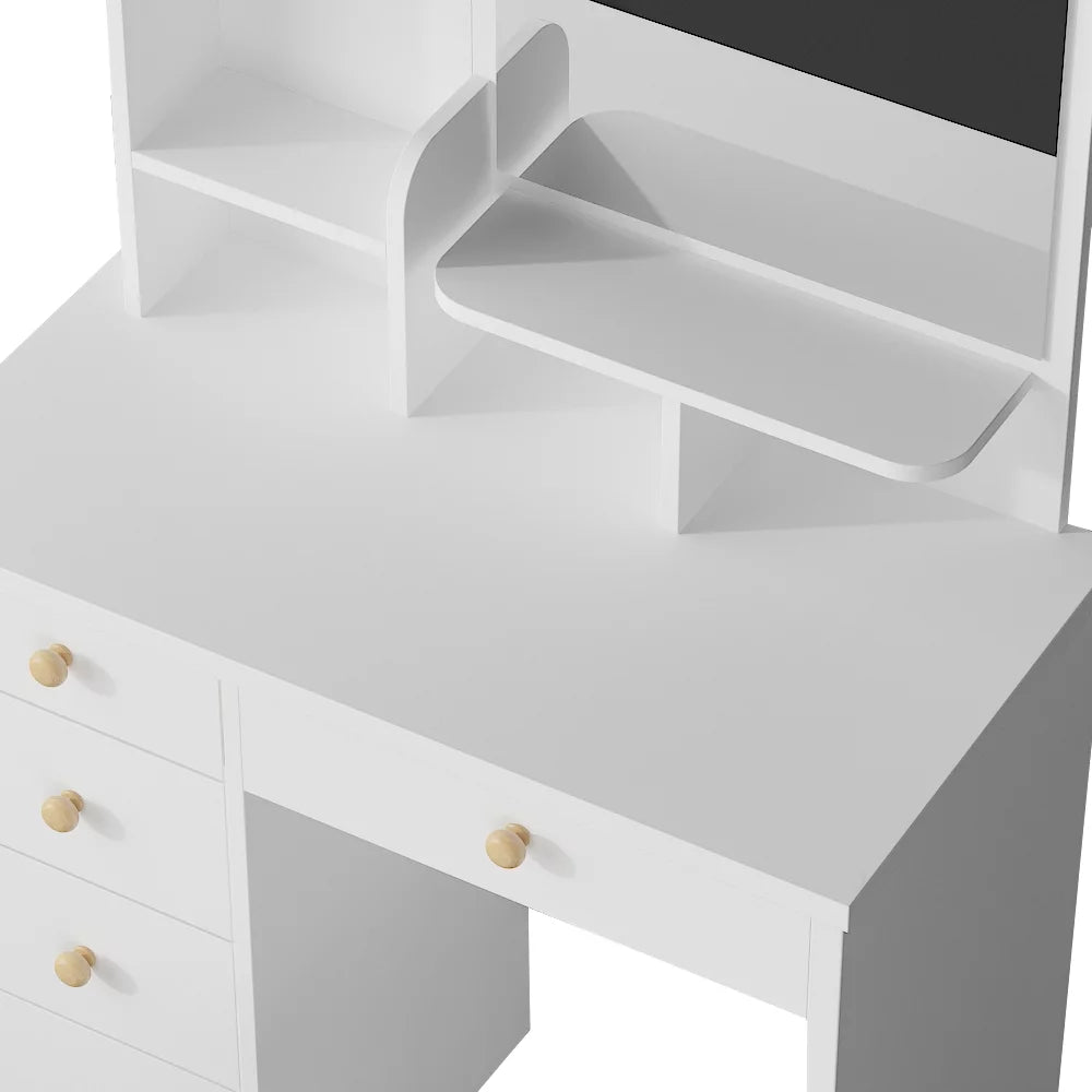 Vanity Set with Mirror Modern Storage Makeup Dressing Table with 5 Drawers White
