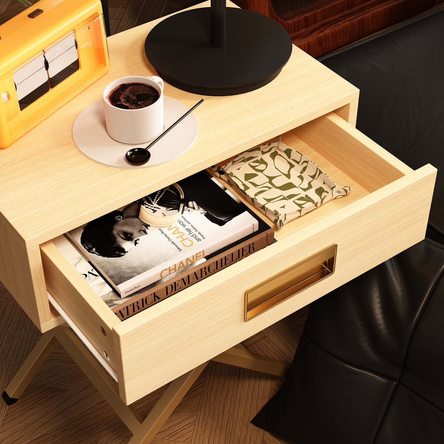 WIAWG 1- Drawer Nightstand, Modern End Table with Drawer, Bedside Dresser for Bedroom, Living Room, Natural
