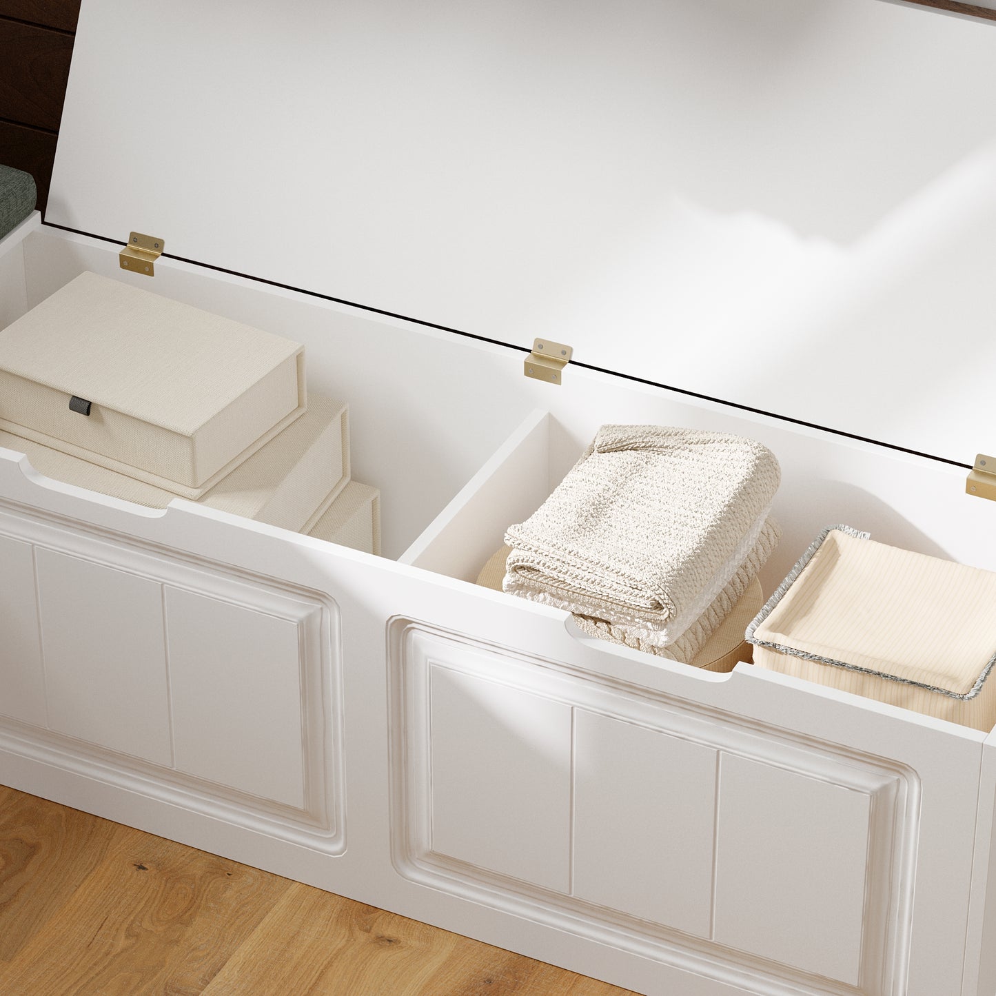 WIAWG L Shape Backless Corner Nook with Storage,Kitchen Breakfast Nook Bench,Shoe Benches for Entryway Cloakroom, White&Grey, 63”D x 63”W x 18.3”H