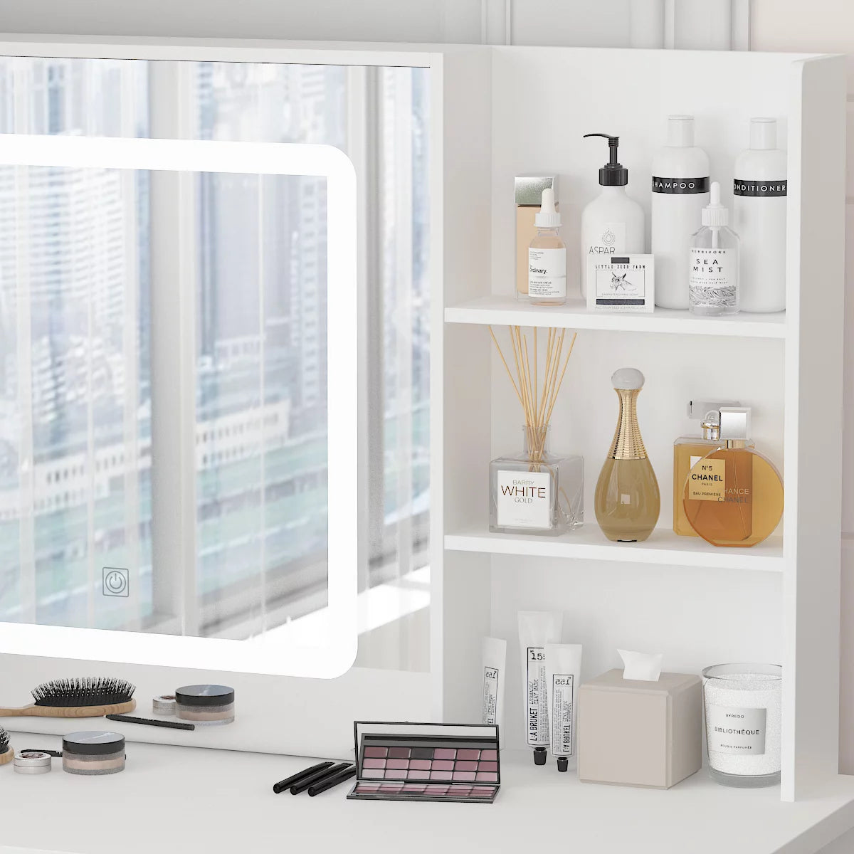 Vanity Set with Mirror Modern Storage Makeup Dressing Table with 5 Drawers White