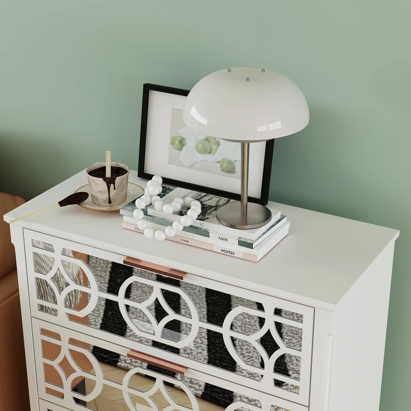 Decorative Mirrored End Table with 3 Drawer, White Accent Storage Cabinet for Living Room