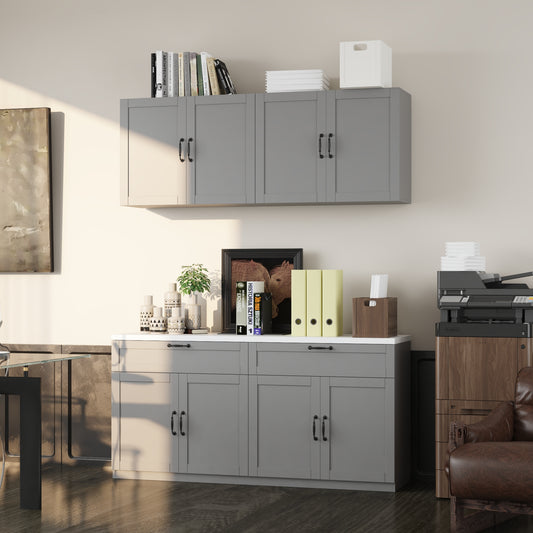 WIAWG Kitchen Pantry Storage Cabinet with Wall Mounted Hutch, 63'' Wide