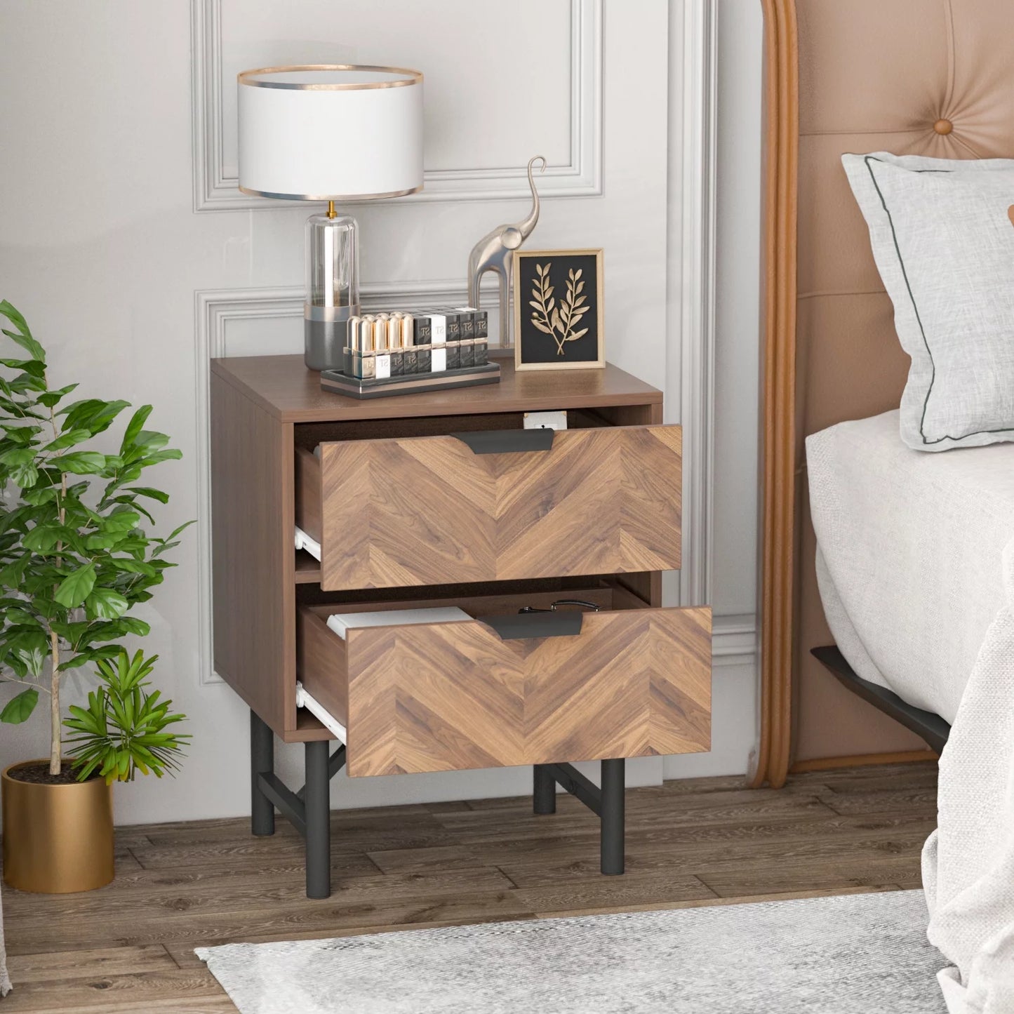 WIAWG Mid Century Modern End Side Table Nightstand with Storage Drawer for Bedroom Living Room Rustic Brown