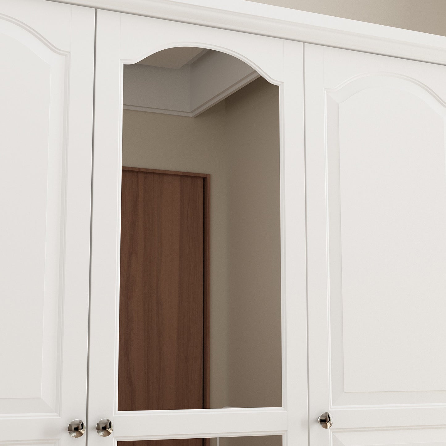 WIAWG 3-Door Wardrobe Armoire Closet with 5 Drawers and Hanging Rod plus Mirror, White