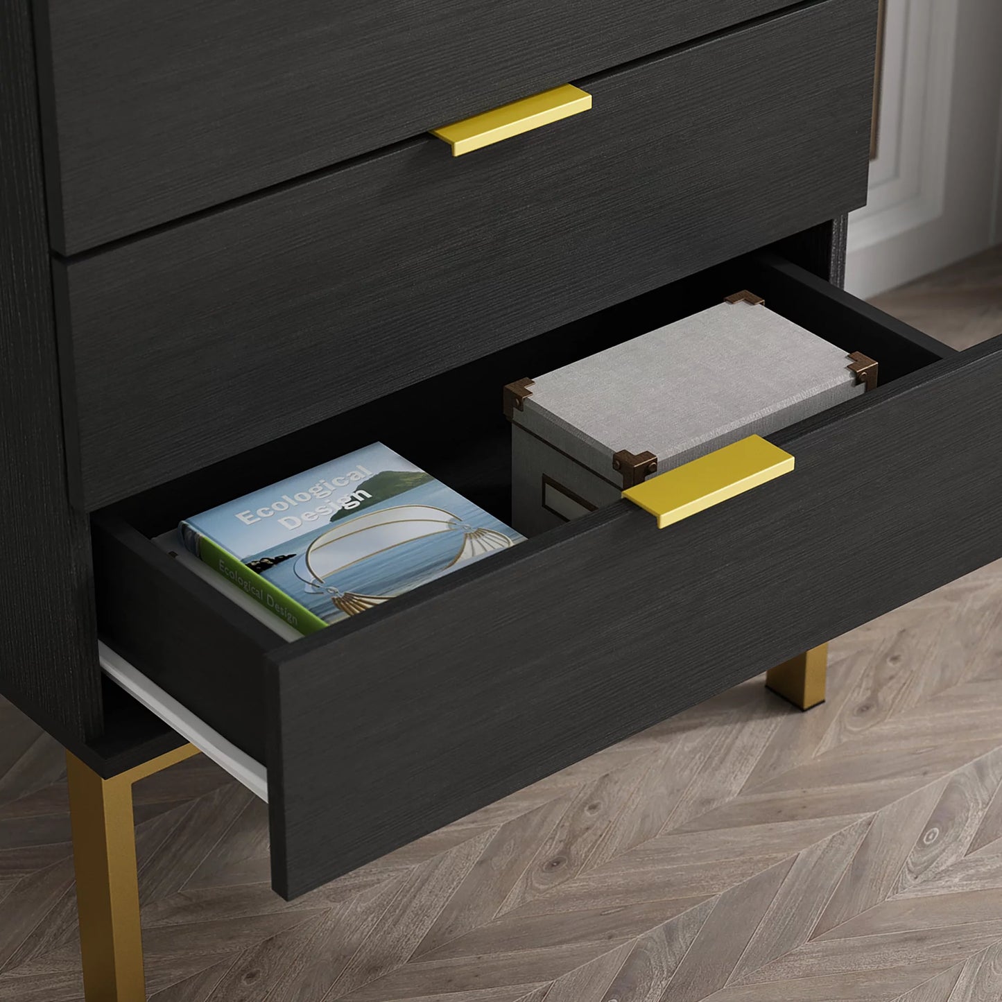 Wooden Chest of Dresser 5 Drawers Storage for Closet for Apartment Nursery, Black