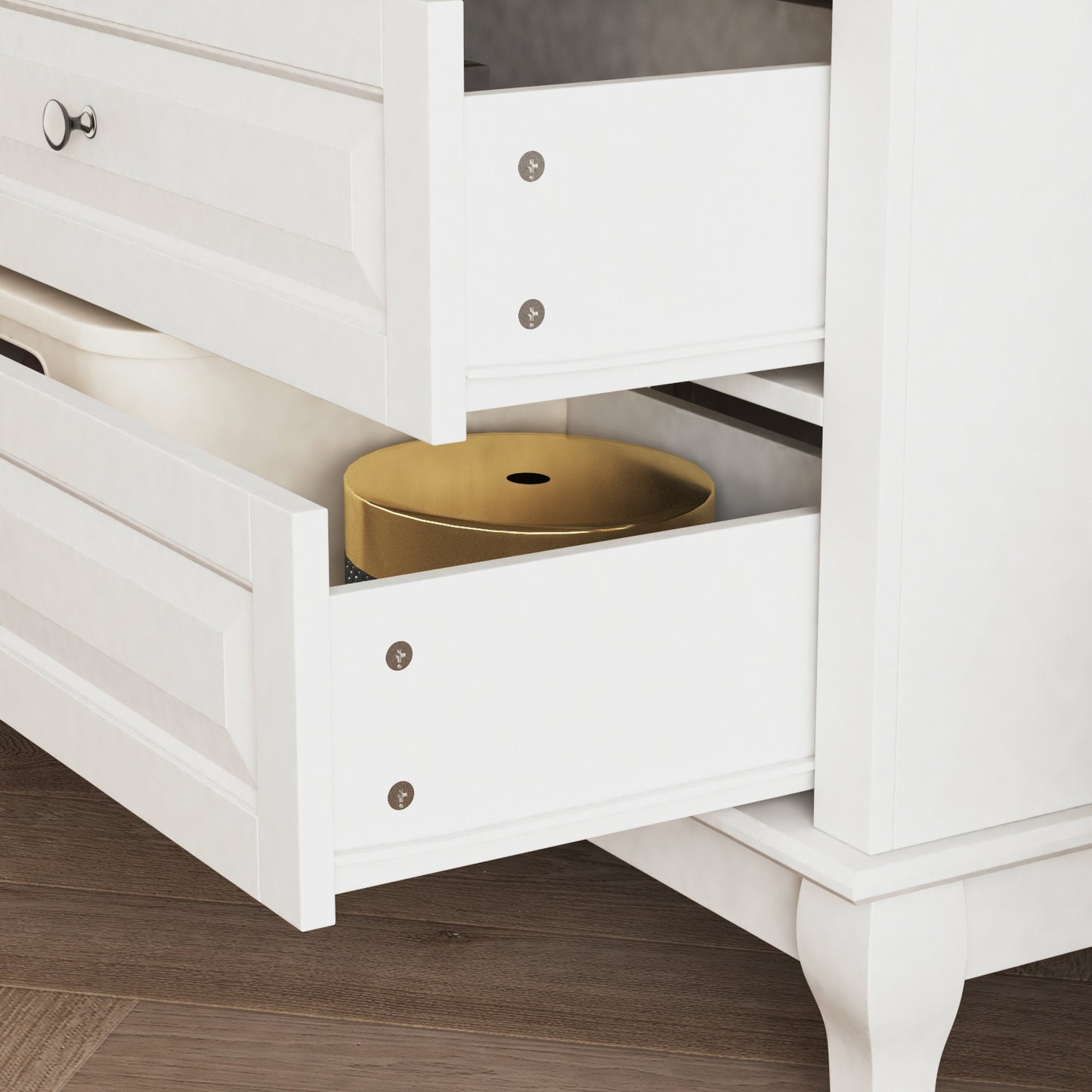 WIawg 9 Drawer Dresser with Carved Drawer Fronts & Solid Legs, 55.1" L White Modern Wood Storage Chest of Drawers for Bedroom, Living Room & Fitting Room