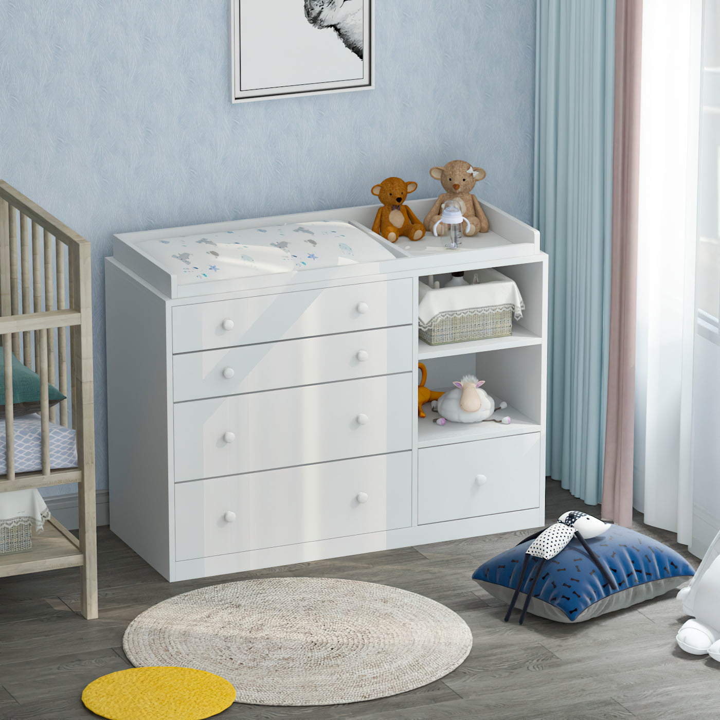 WIAWG 5-Drawer White Baby Dresser with Changing Table Wooden Infant Dr WIAWG 5-Drawer White Baby Dresser with Changing Table Wooden Infant Dr