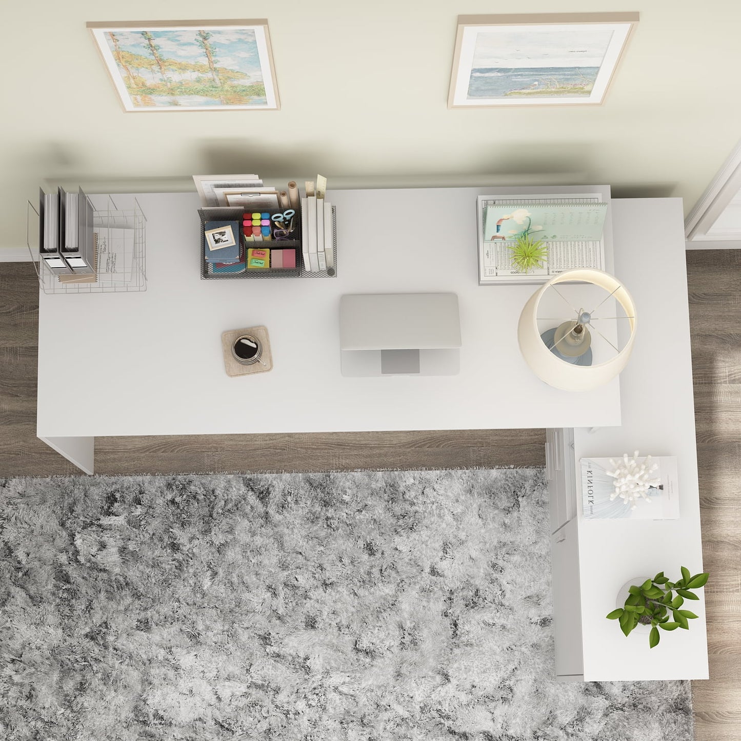 WIAWG L-Shaped Office Desk, 55-inch Writing Desk with Drawer and File Cabinet White