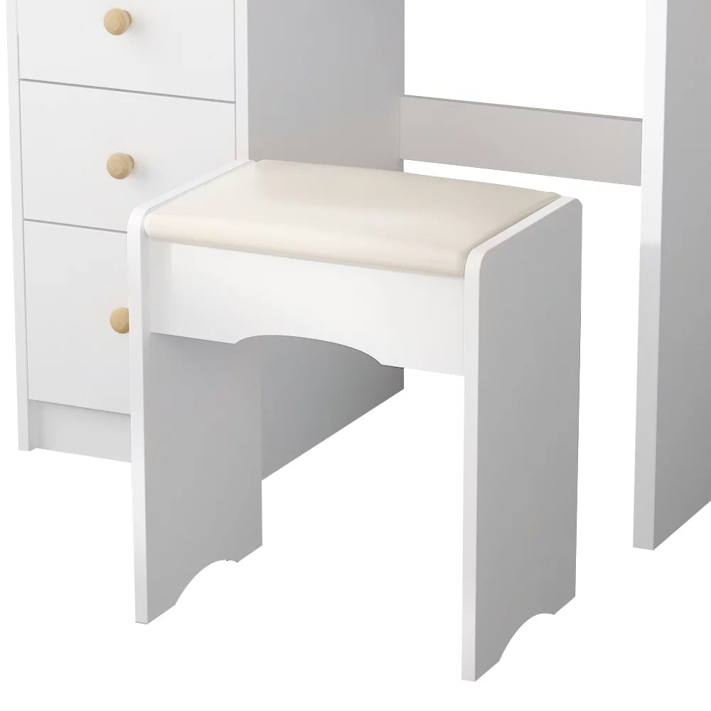 Vanity Set with Mirror and Lights Modern Storage Makeup Dressing Table with 5 Drawers White