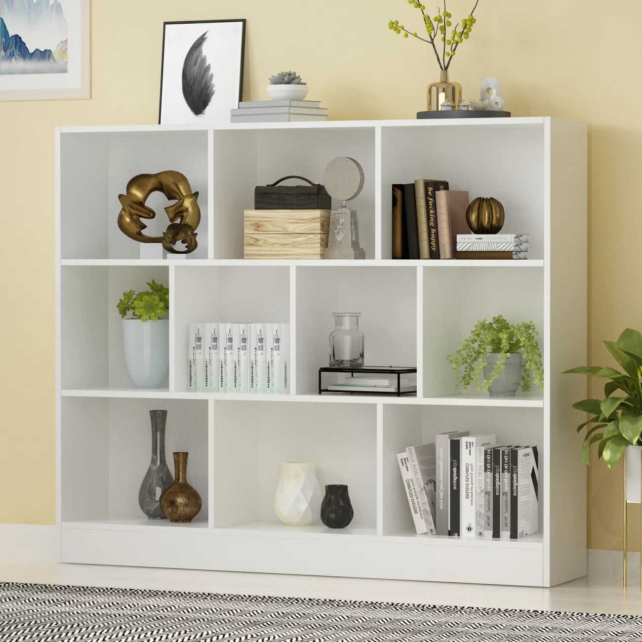 WIAWG Modern Open Shelf Bookcase Cube Storage Organizer for Home White 47.2"