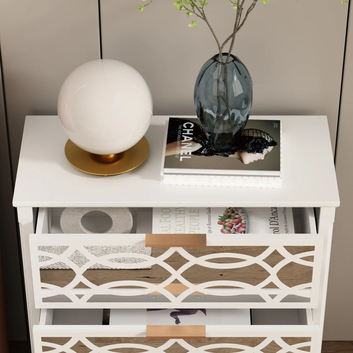 Mirrored Nightstand with 3 Draers for Bedroom, Decorative End Table Accent Storage Cabinet for Living Room, White