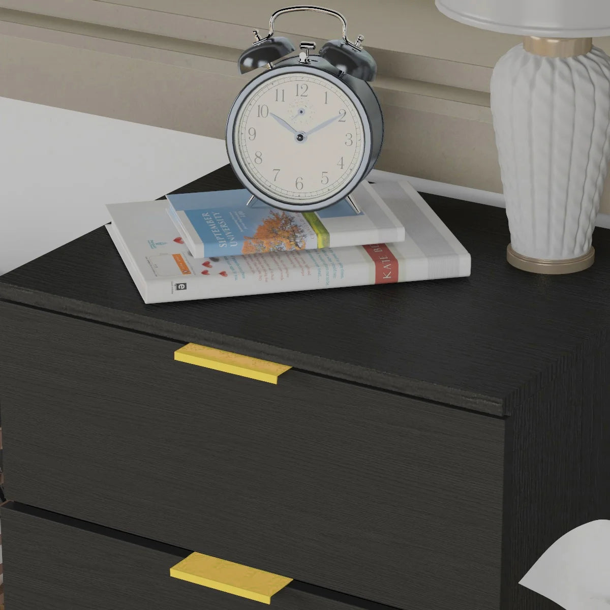 WIAWG Modern Nightstand with Drawer, End Table for Bedroom with Metal Frame, Black, Set of 2