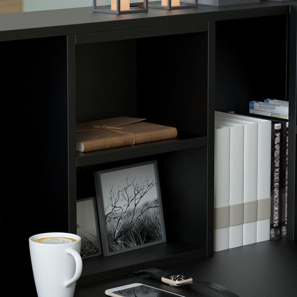 WIAWG 55.9" Reception Desk for Office/Salon Wooden L Shaped Reception Station with Drawer Black