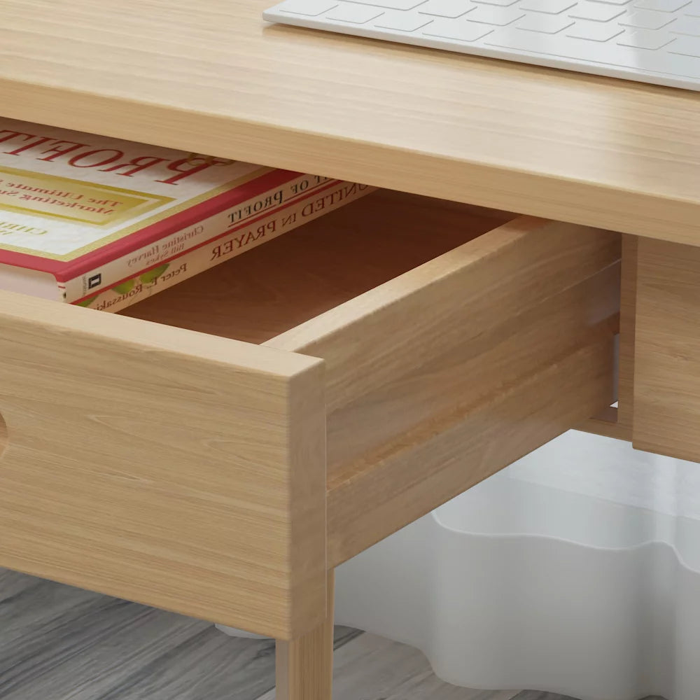 WIAWG Modern Office Desk with Drawer, Simple Computer Desk in Home Beige 39.4"