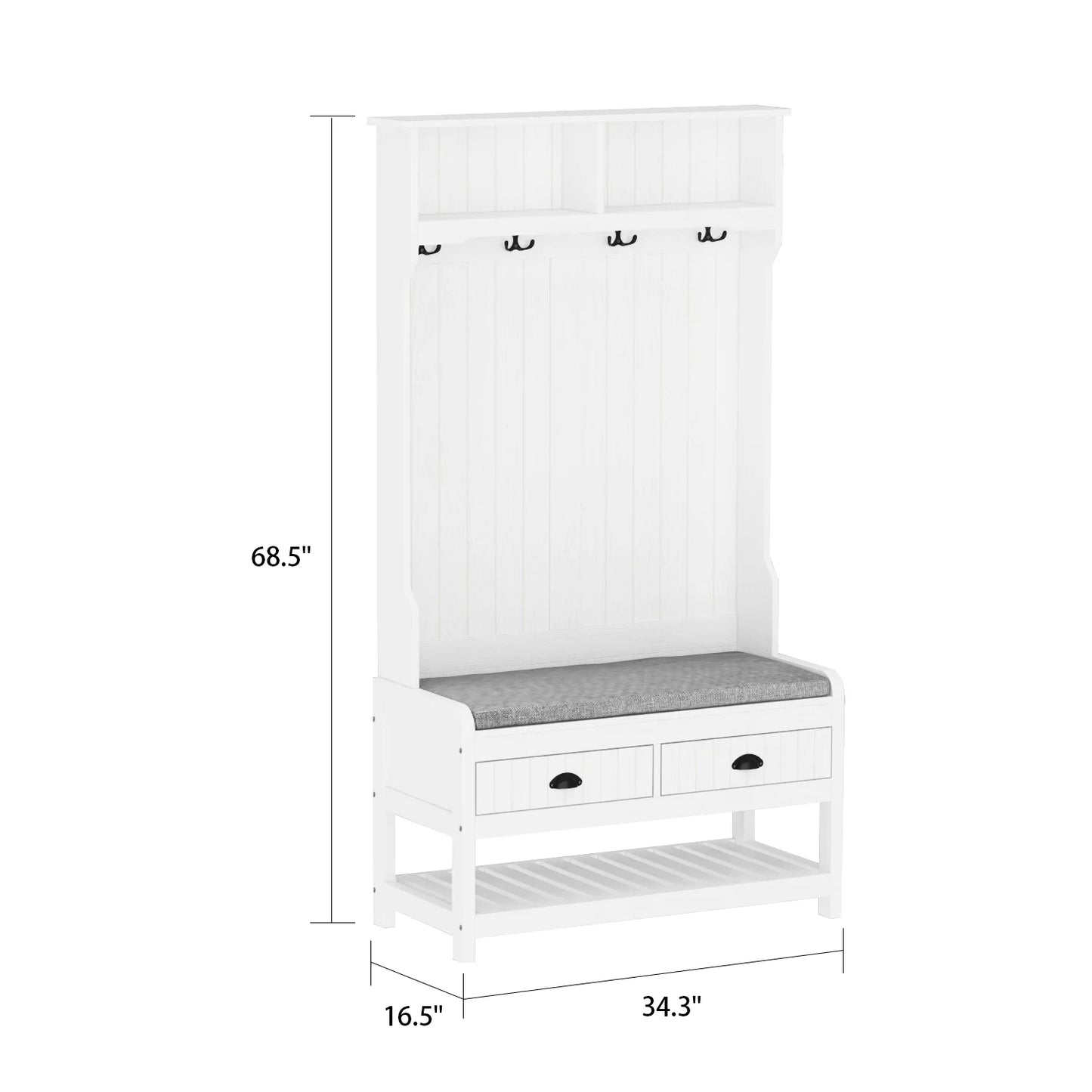 WIAWG Tall Hall Tree with Shoe Storage Bench for Entryway White