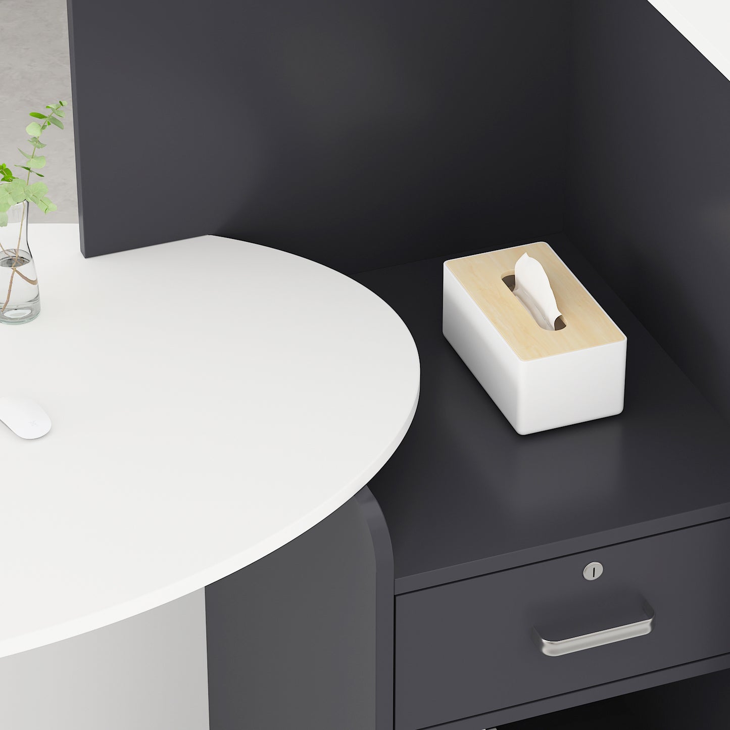 WIAWG Small Reception Desk with Drawer and Shleves Wood White-Black