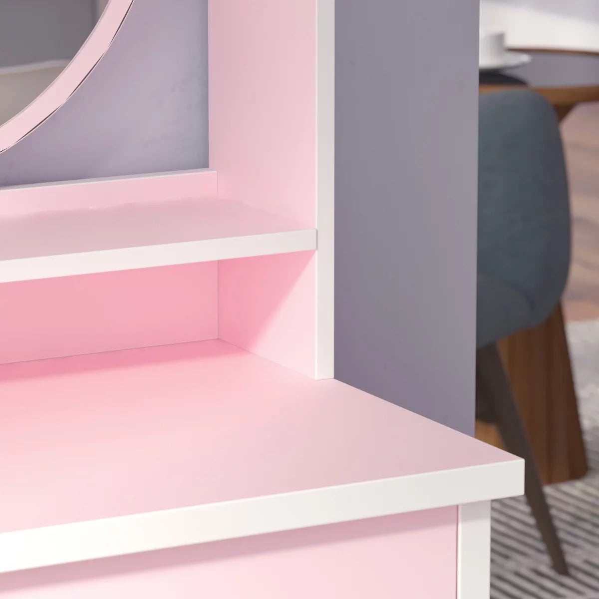 Multifunctional Computer Armoire Hutches, Vanity Set Makeup Dressing Table with Mirror and 5 Drawers for Bedroom, Pink
