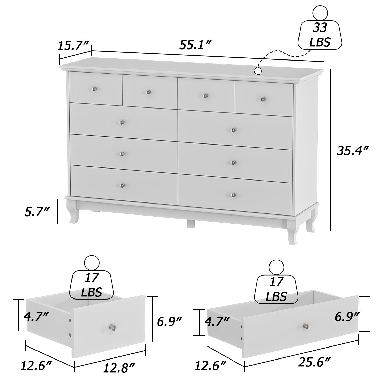 WIAWG 10 Drawer Double Dresser, Wood Dresser Chest of Drawers for Home WIAWG 10 Drawer Double Dresser, Wood Dresser Chest of Drawers for Home
